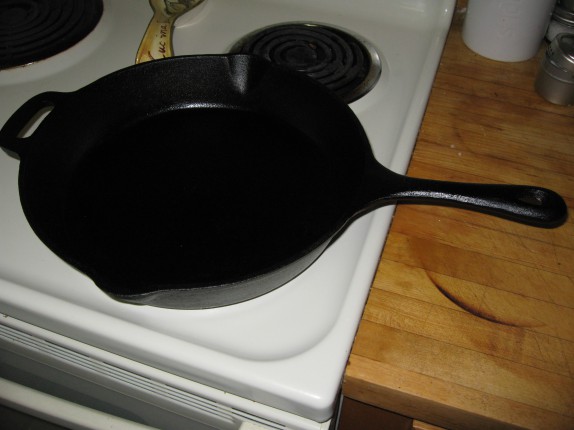 Hot cast iron pan