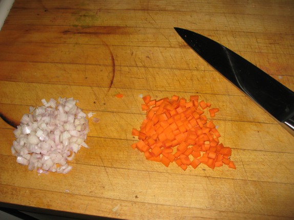 Chopped shallot and carrot