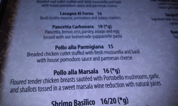 Pollo alla parmigiana on menu