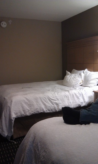 Bed at the Hampton Inn