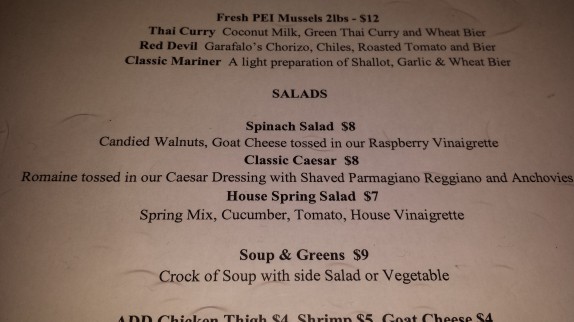 Salad menu