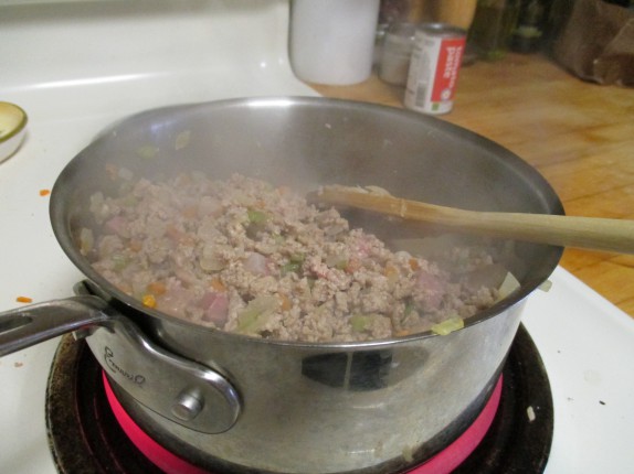 Meat cooking for Bolognese
