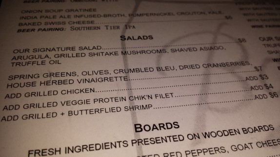 Salads menu