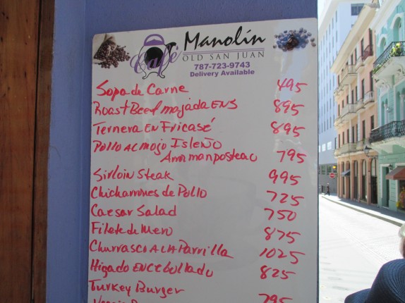 Cafe Manolin Specials board