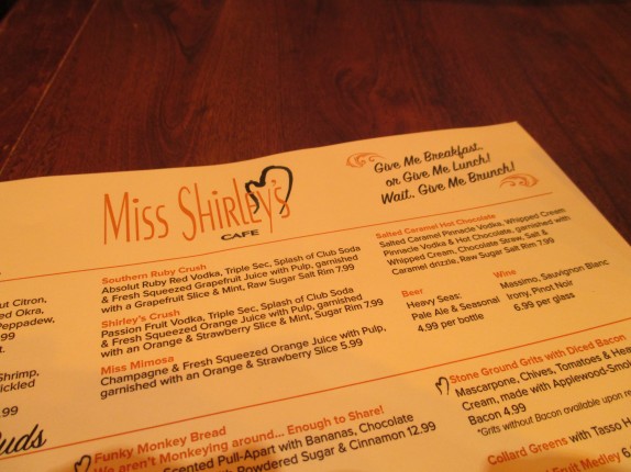Miss Shirley's Menu