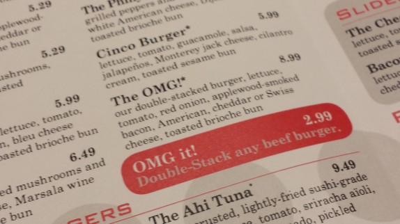 The OMG! Burger on the menu