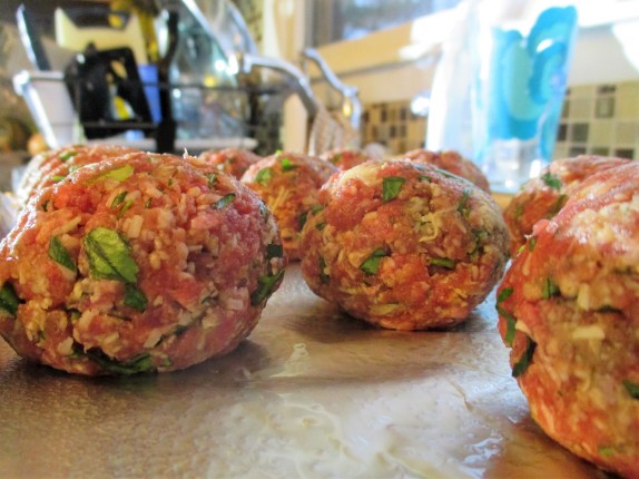 Unbaked meatballs