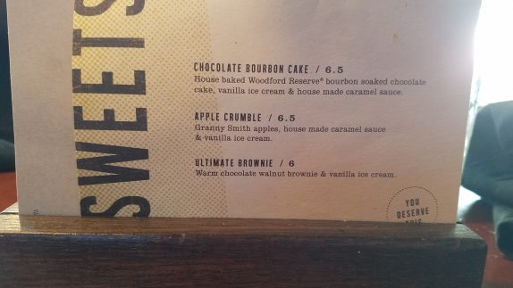 Dessert menu on a napkin holder
